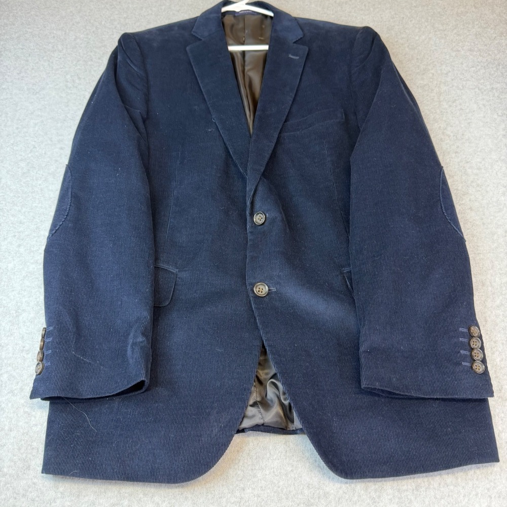 Mens Navy Blue Corduroy Blazer Sport Coat Elbow Patches Two Button Jacket